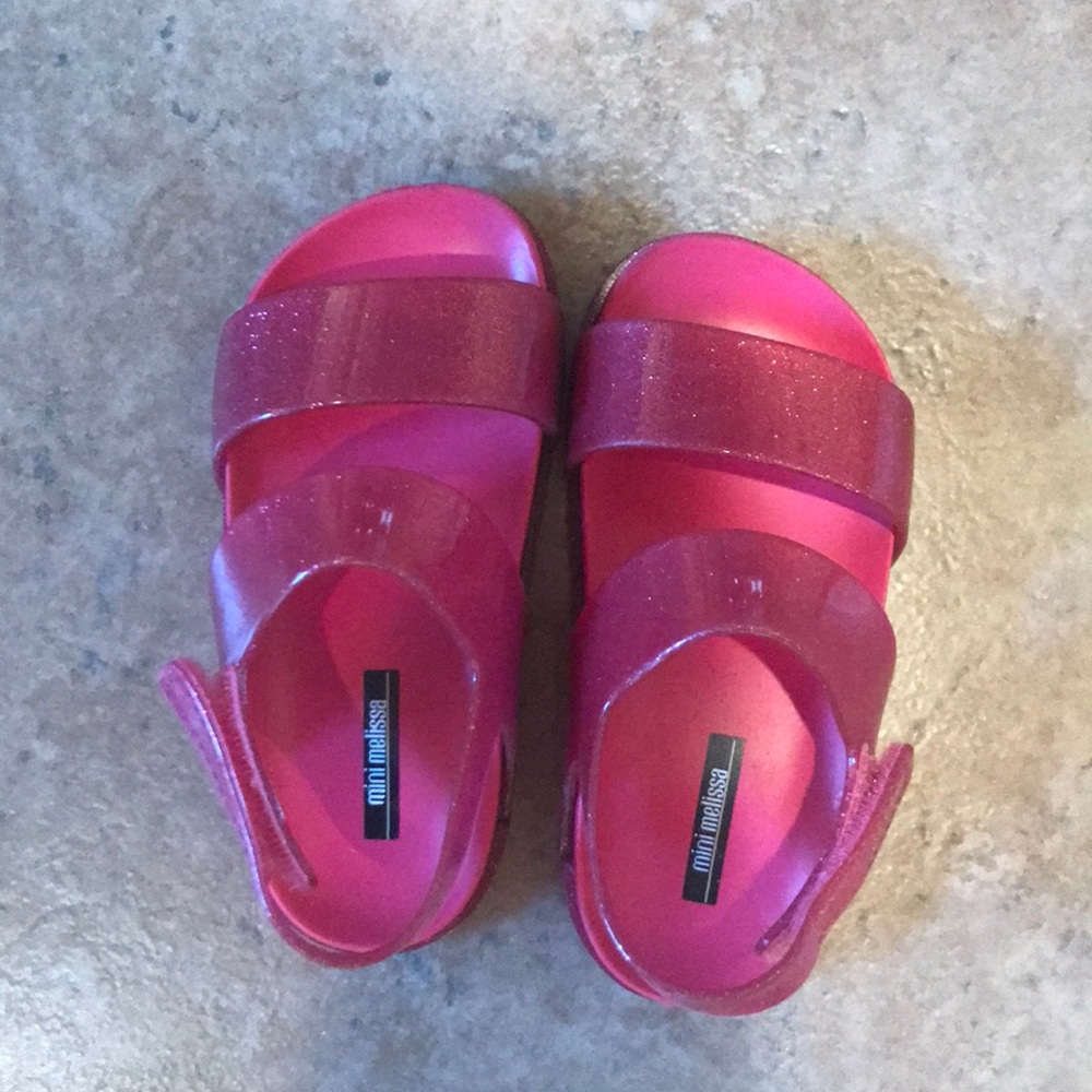 Mini Melissa hot pink sparkle sandals, sz9